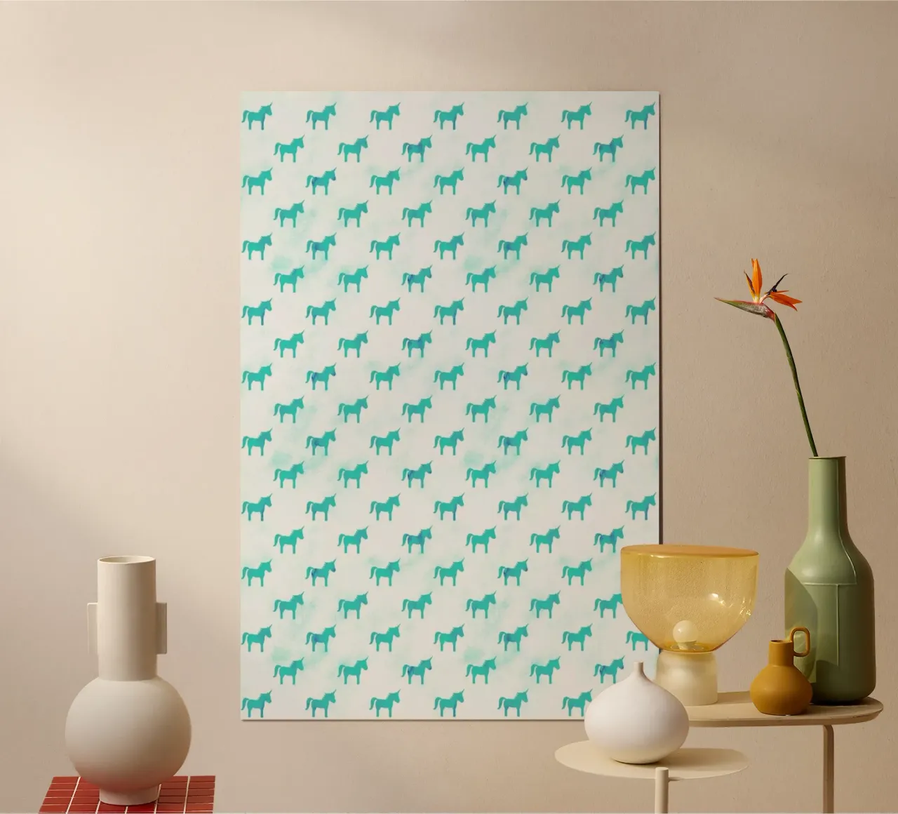 Unicorn Party Aqua poster con telaio in legno da Leah Flores