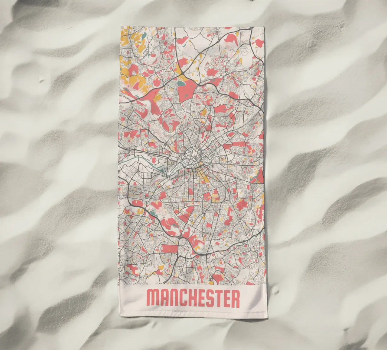 Manchester a fuoco - Elegante mappa della città in un design d'autore telo mare da MOOODZART