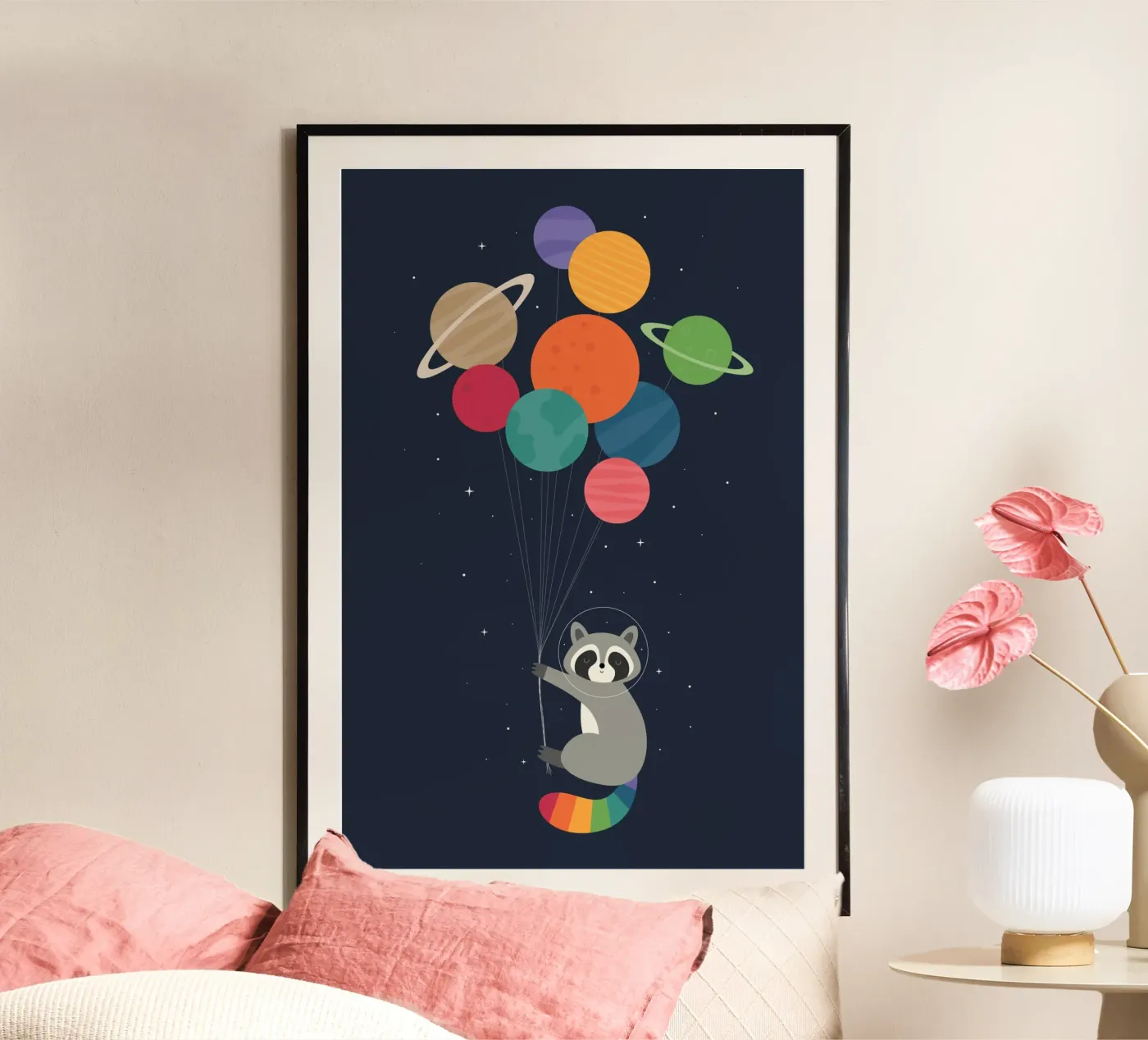 Weltraum-Waschbär Poster mit Kunststoffrahmen von Andy Westface