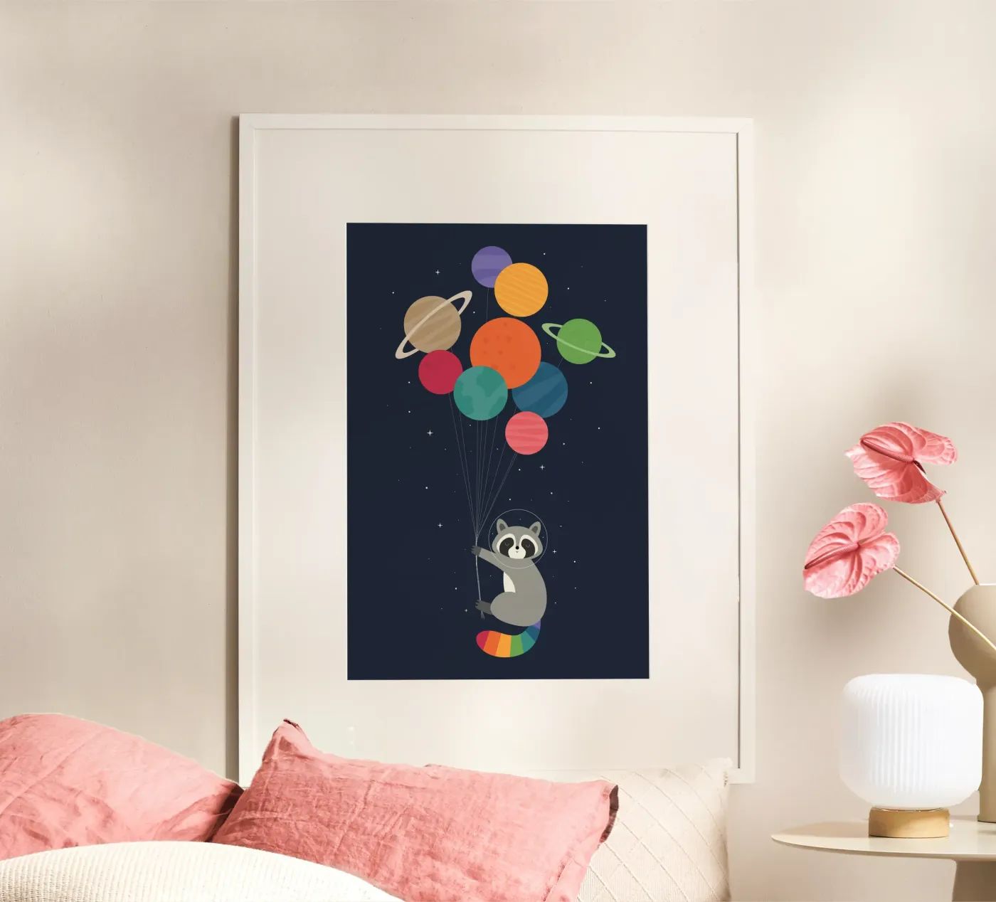 Weltraum-Waschbär Poster mit Kunststoffrahmen von Andy Westface