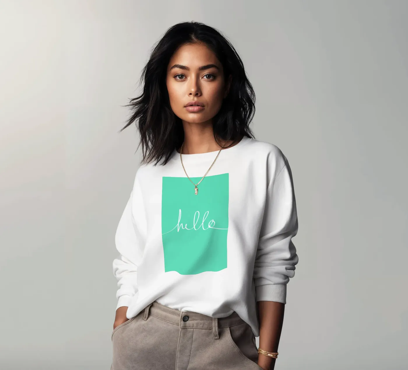 Hello Mint sweatshirt by Leah Flores
