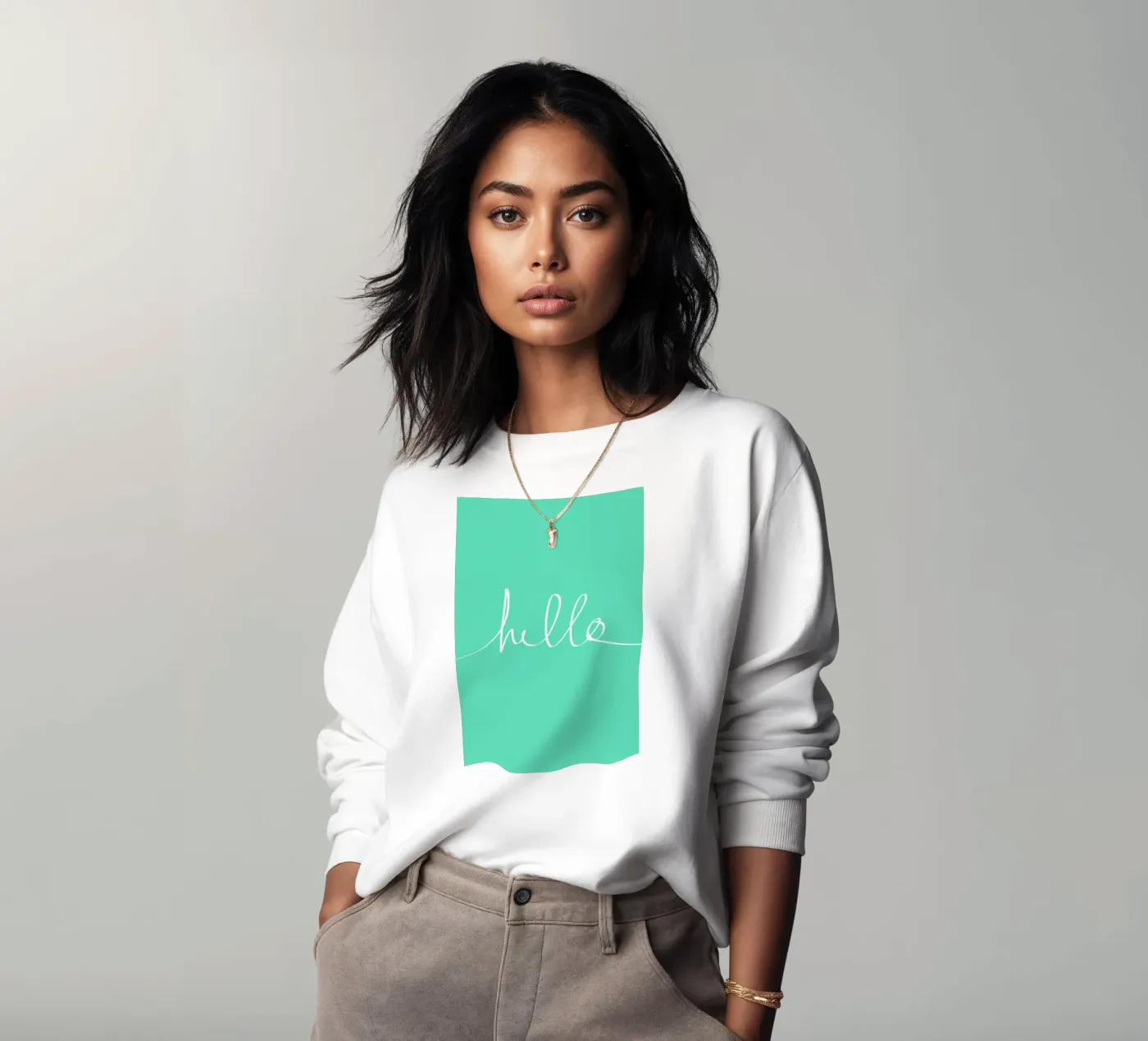 Hello Mint sweatshirt by Leah Flores