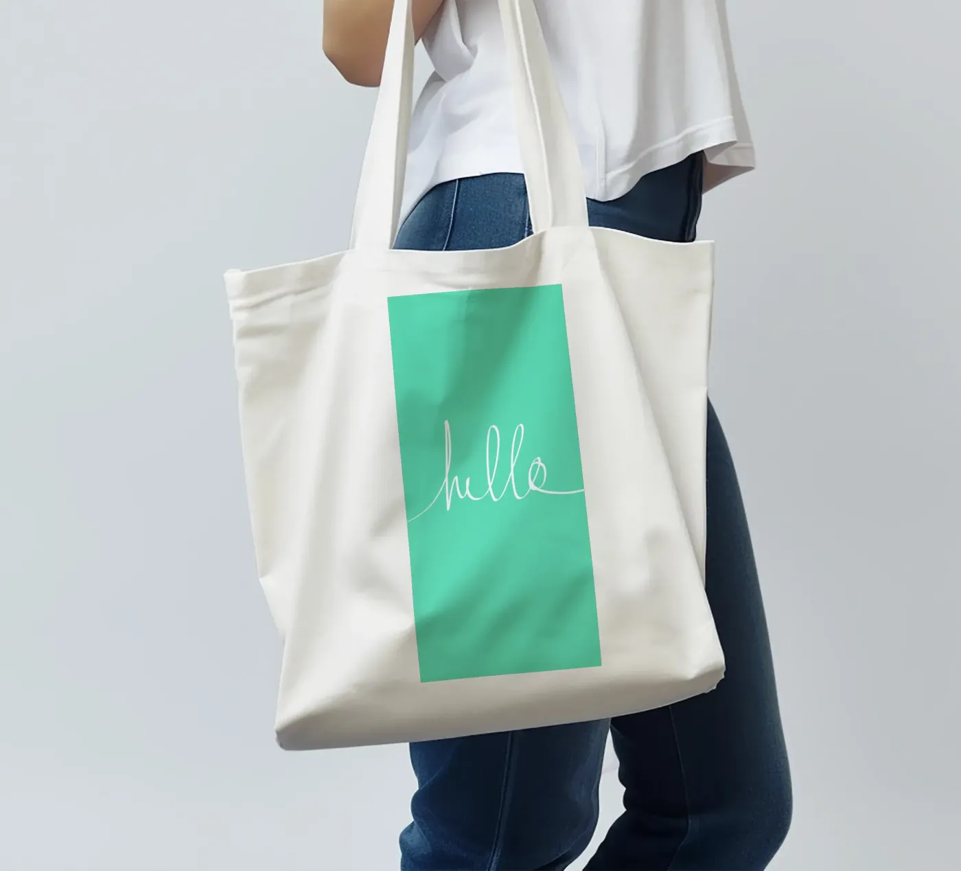 Hello Mint tote bag by Leah Flores