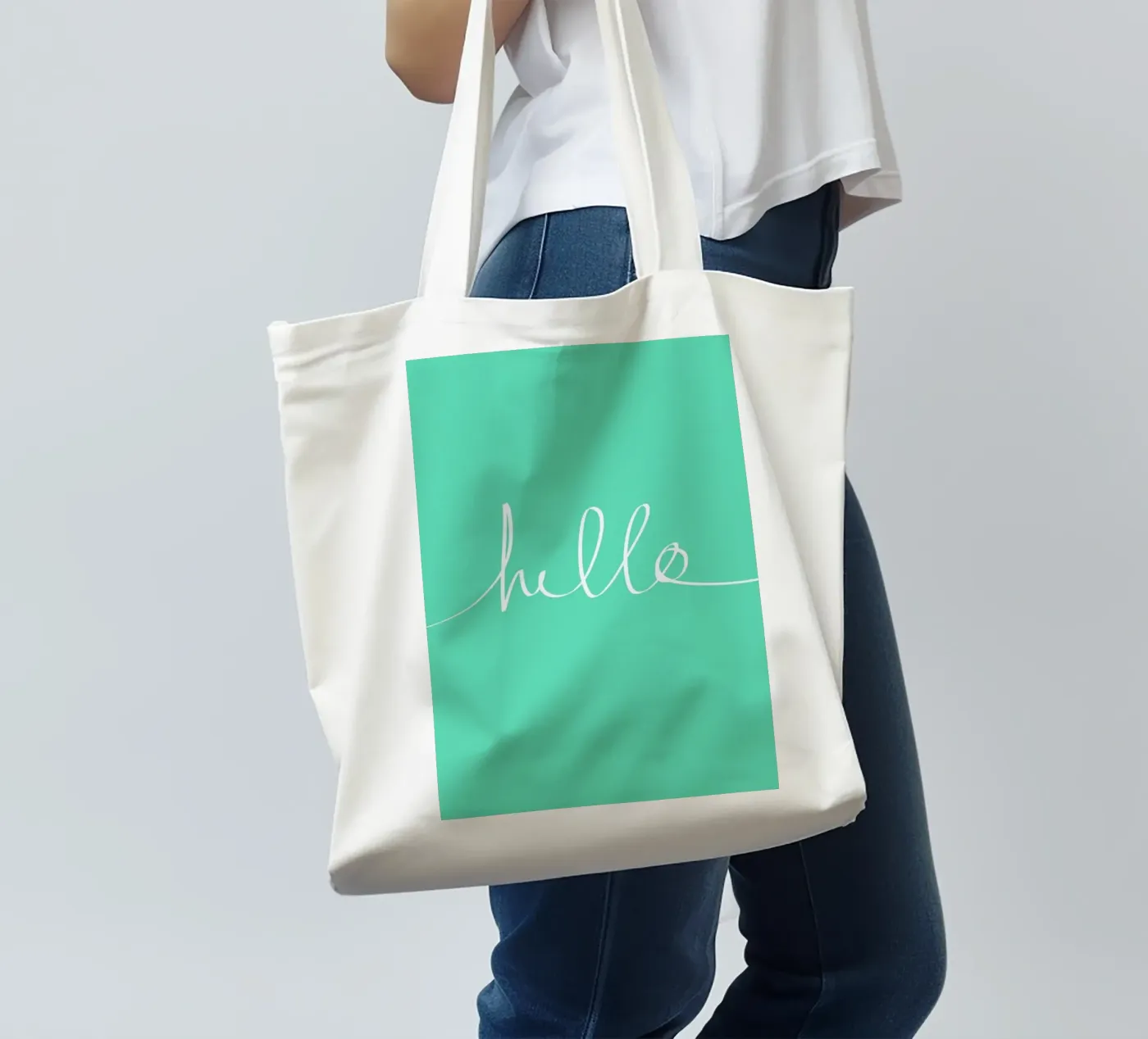 Hello Mint tote bag by Leah Flores