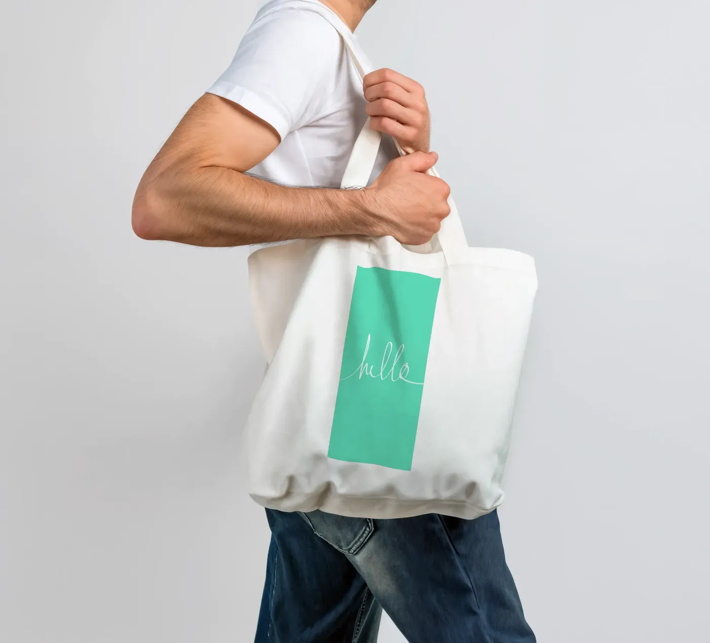 Hello Mint tote bag by Leah Flores