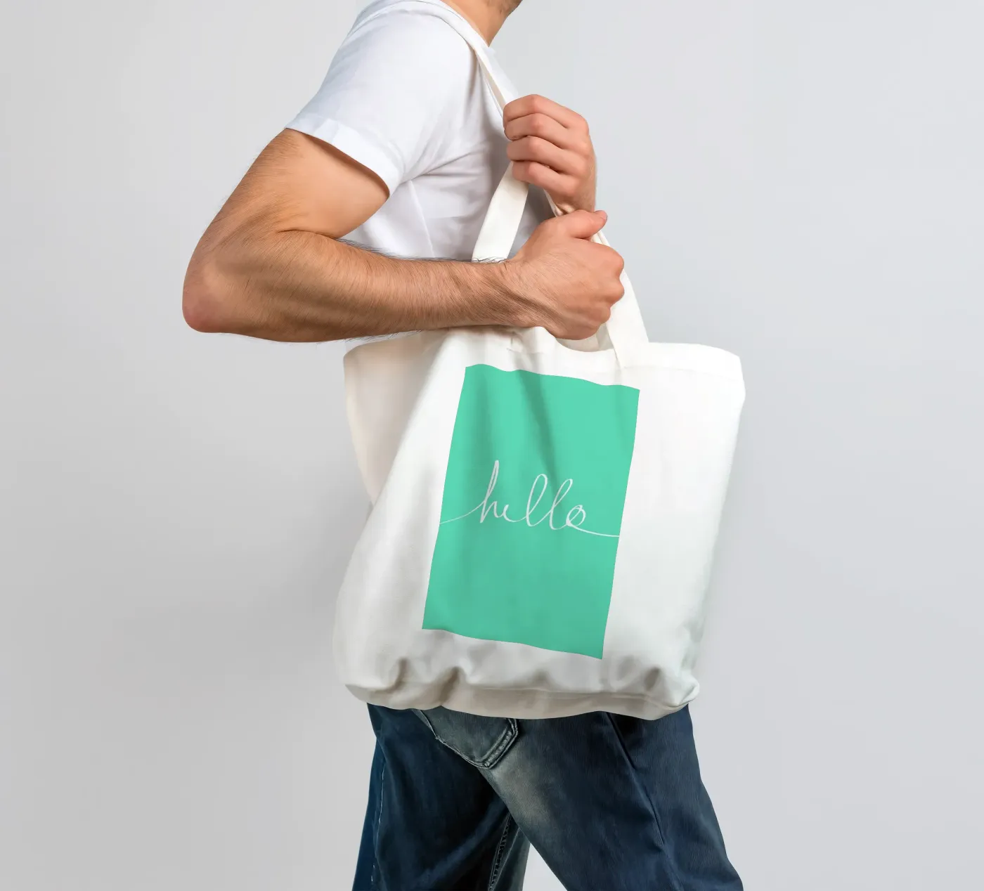 Hello Mint tote bag by Leah Flores