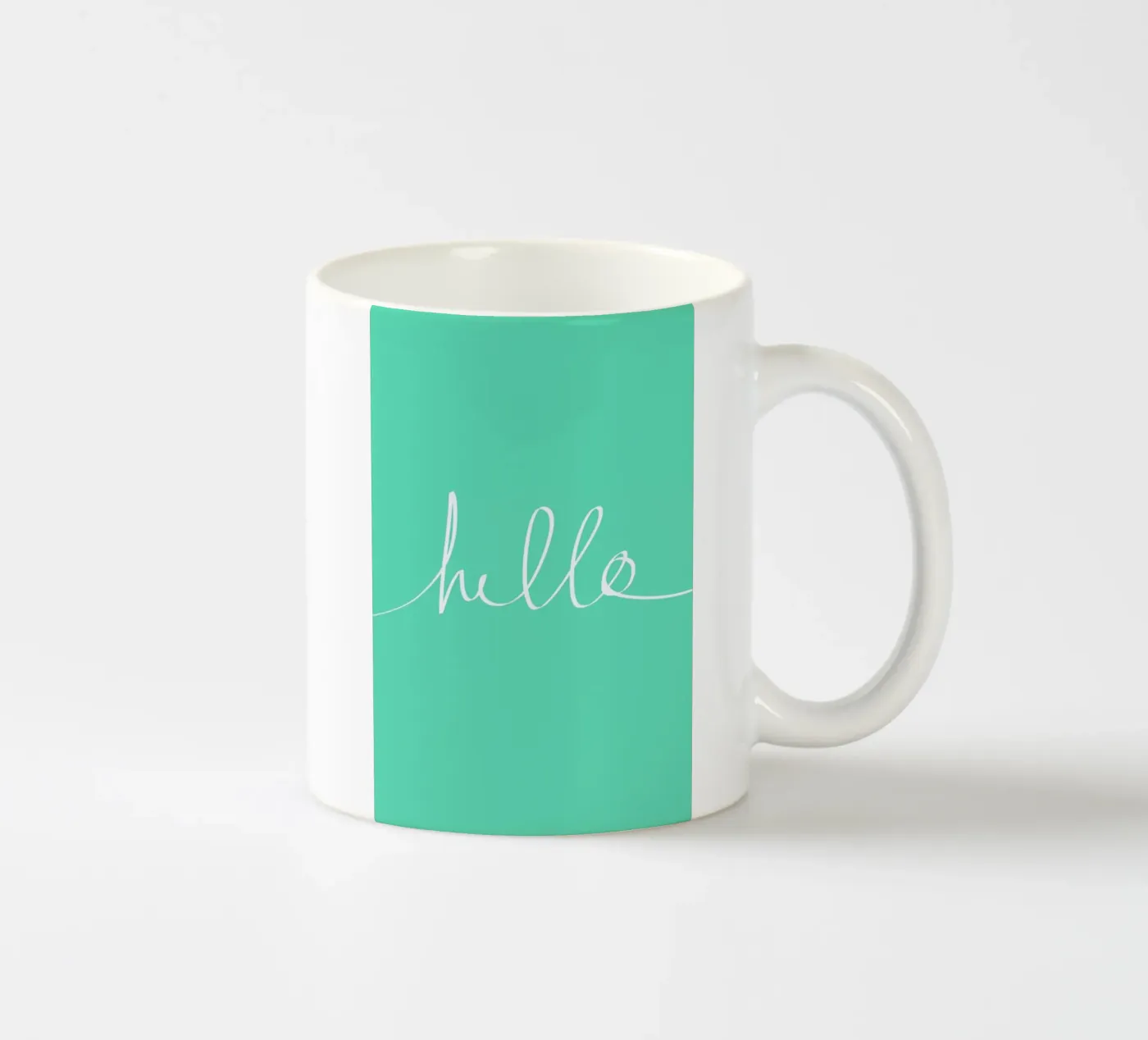 Hello Mint ceramic mug by Leah Flores