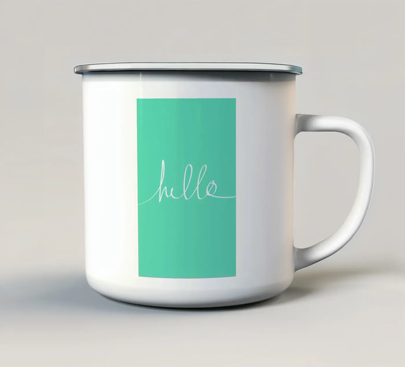 Hello Mint enamel mug by Leah Flores
