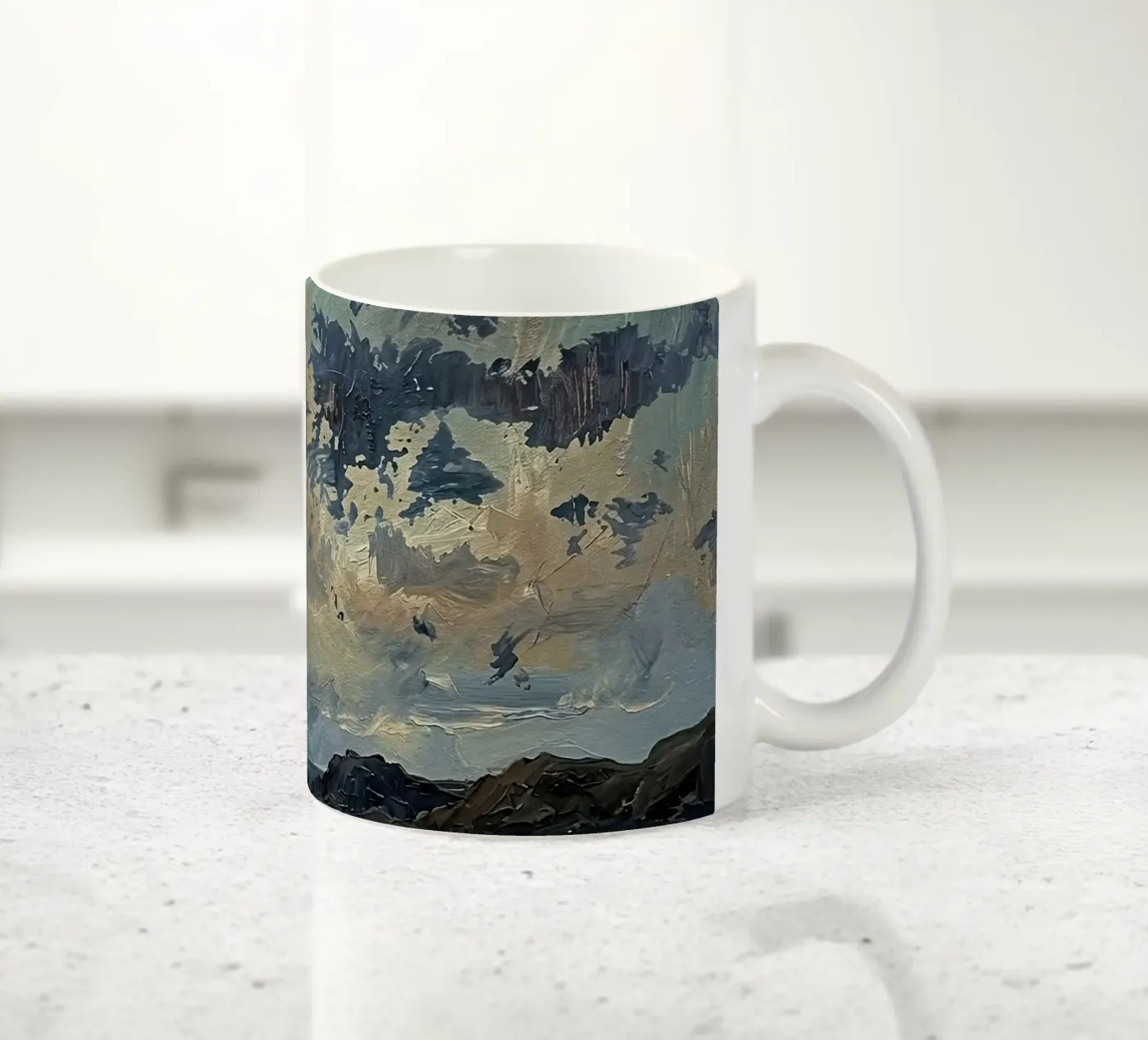 Brooding Teal Expanse ceramic mug by Moonless Aurora