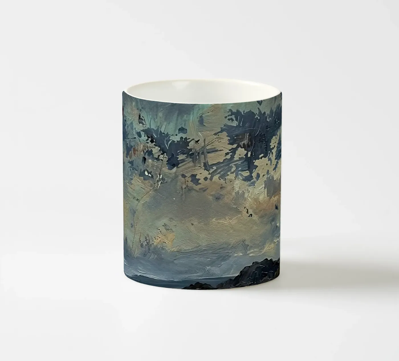 Brooding Teal Expanse ceramic mug by Moonless Aurora