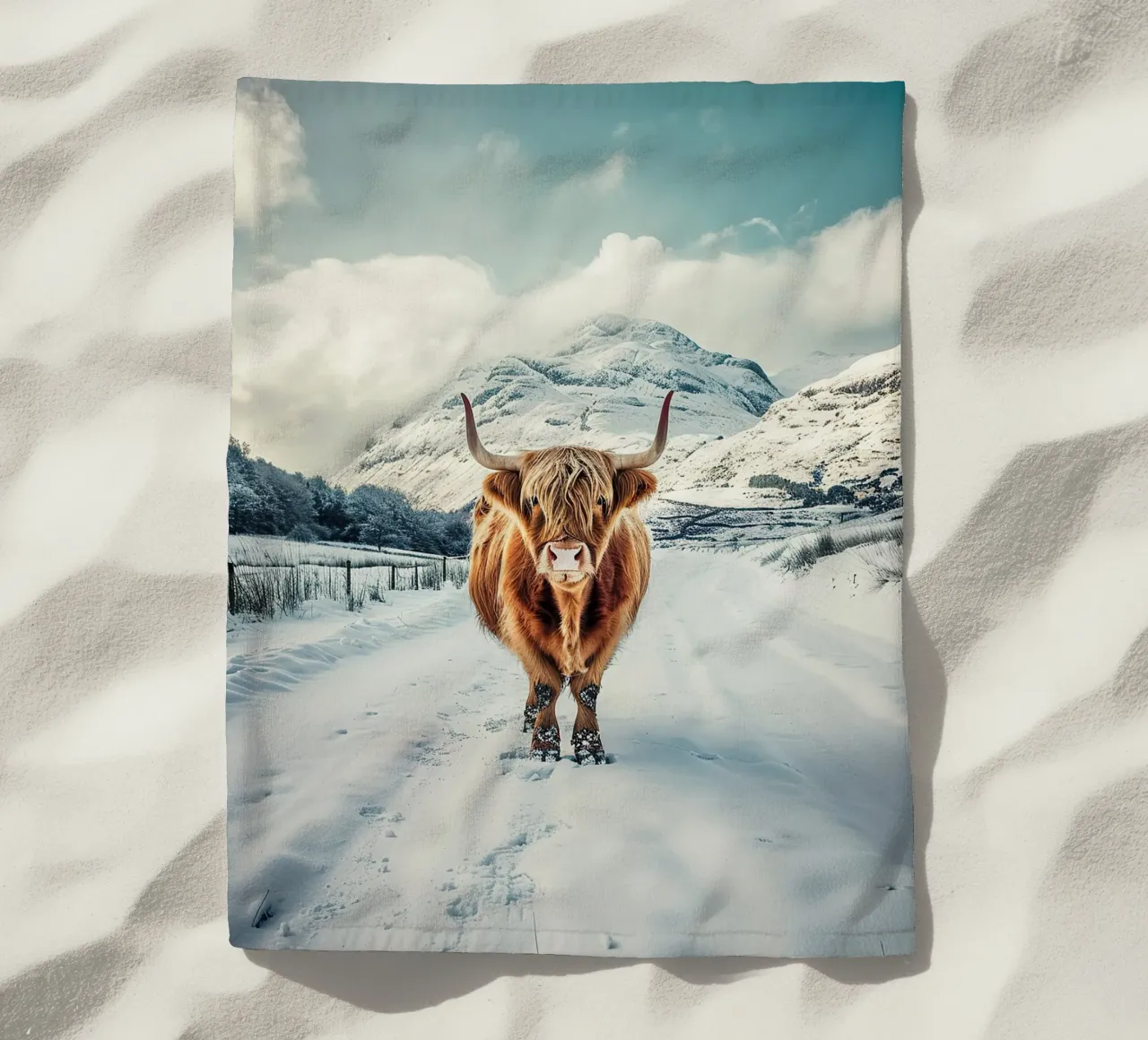 Maestà delle Highlands: la mucca orgogliosa telo mare da Nikis Art Studio