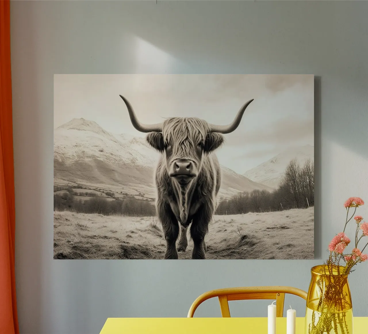 Highland dreams: In the eyes of the gentle giants canvas with Floater frame by Nikis Art Studio