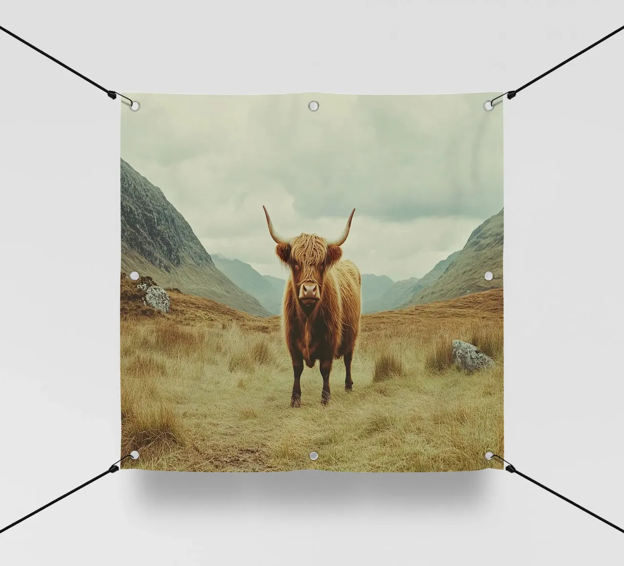 Giganti gentili: La mucca delle Highlands in natura telo in pvc da Nikis Art Studio