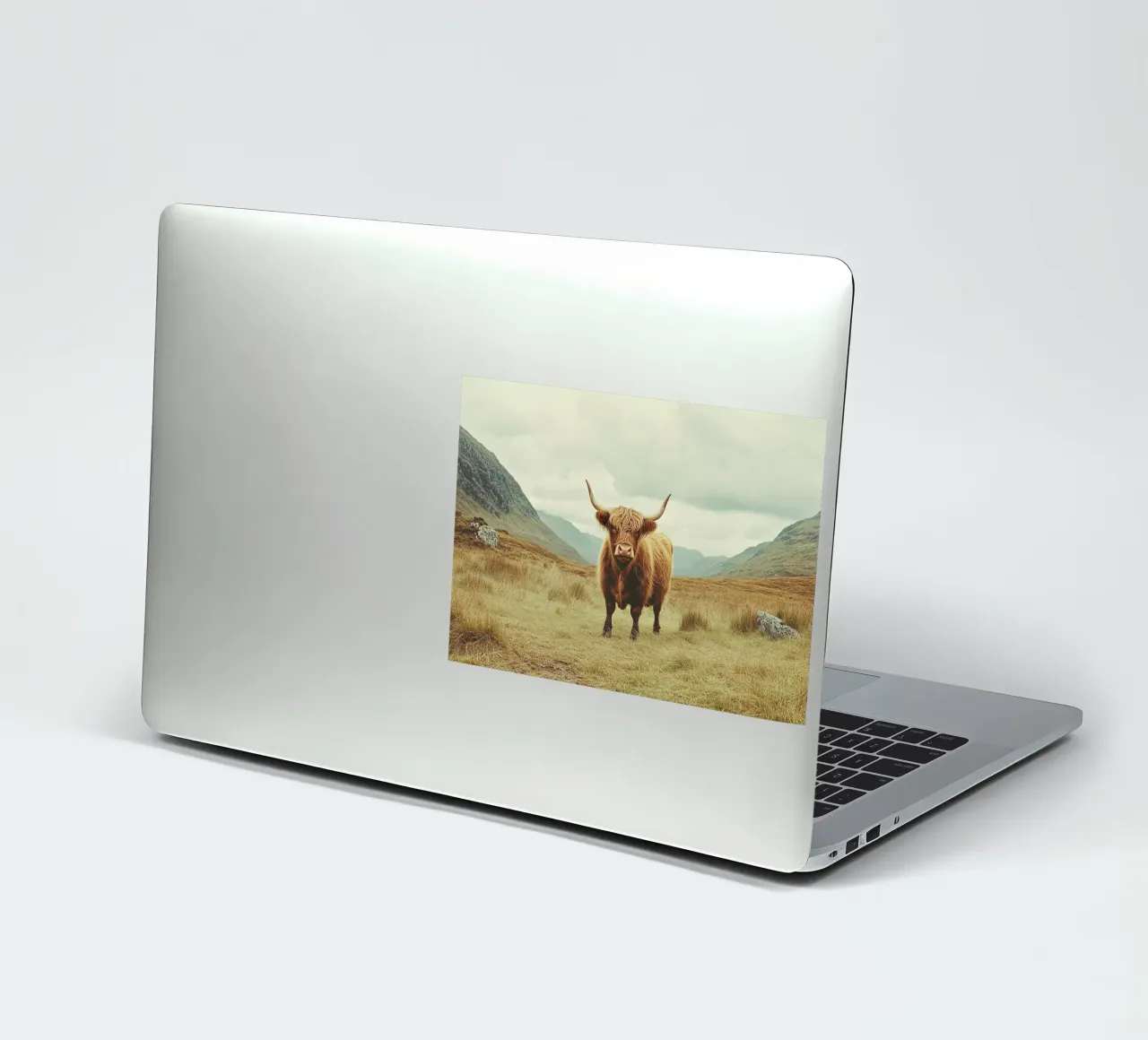 Des géants tout en douceur : La vache Highland dans la nature autocollant de Nikis Art Studio