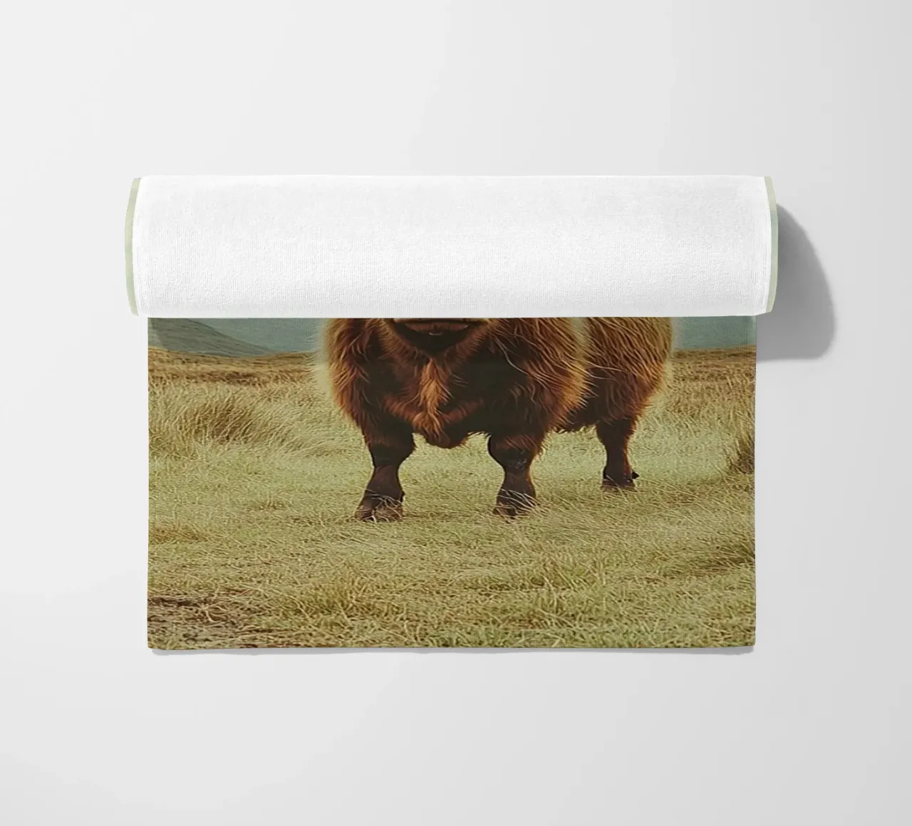 Des géants tout en douceur : La vache Highland dans la nature serviette de plage de Nikis Art Studio