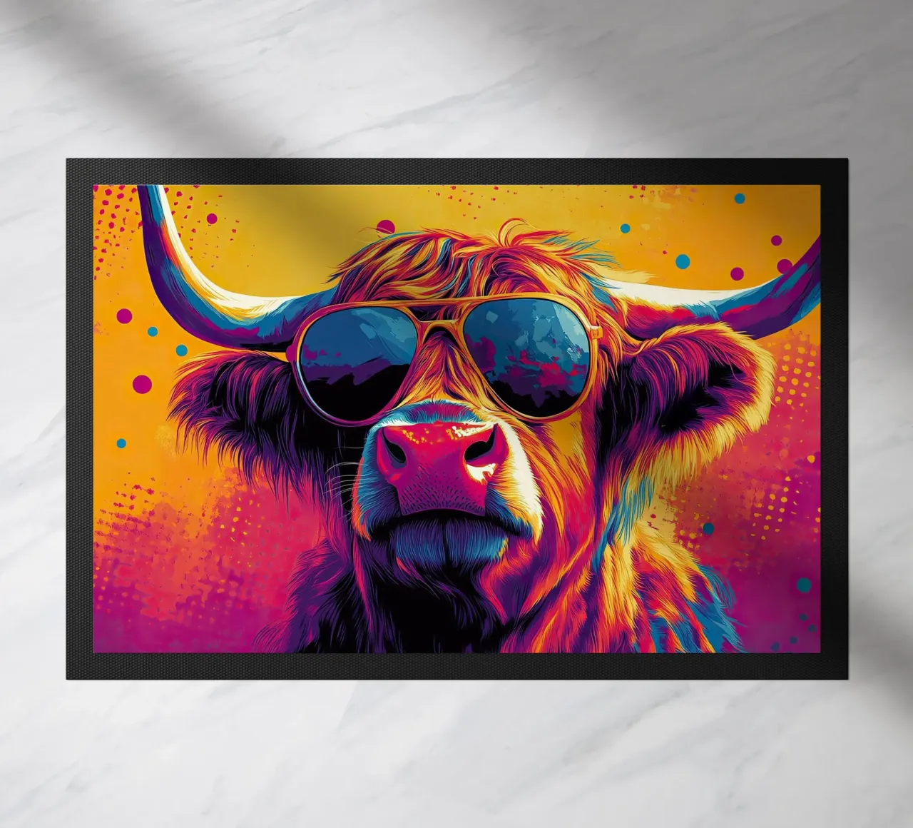 Orgoglio selvaggio: la mucca Highland nel suo pieno vigore zerbino da Nikis Art Studio
