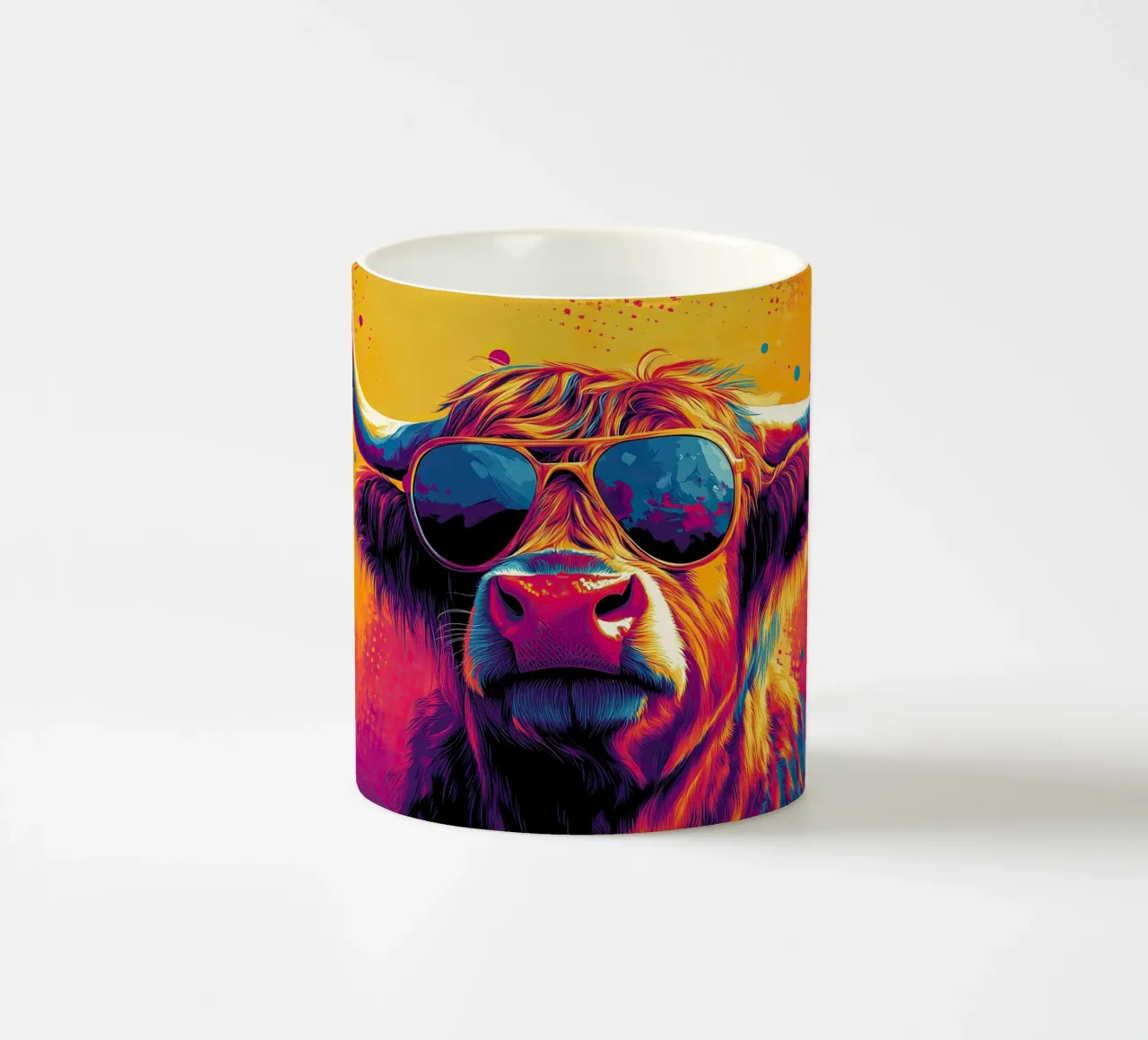Orgoglio selvaggio: la mucca Highland nel suo pieno vigore tazza in ceramica da Nikis Art Studio