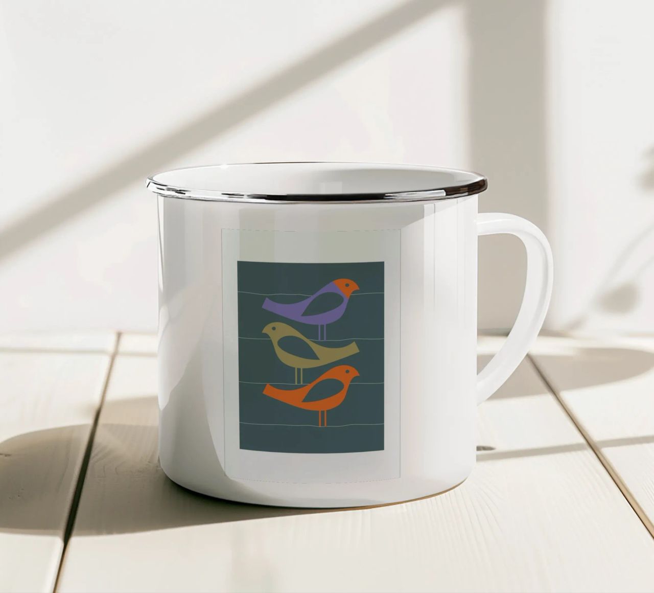 Three Scandi Birds 2 tazza in smalto da Visual Philosophy