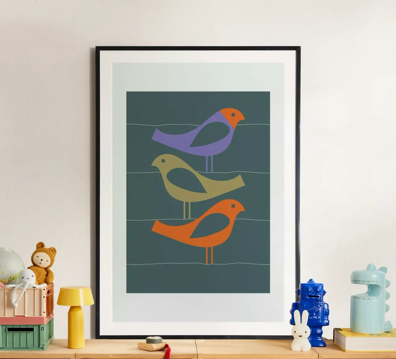 Three Scandi Birds 2 poster con telaio in alluminio da Visual Philosophy