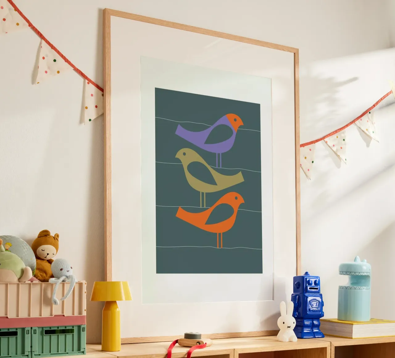 Three Scandi Birds 2 poster con telaio in alluminio da Visual Philosophy