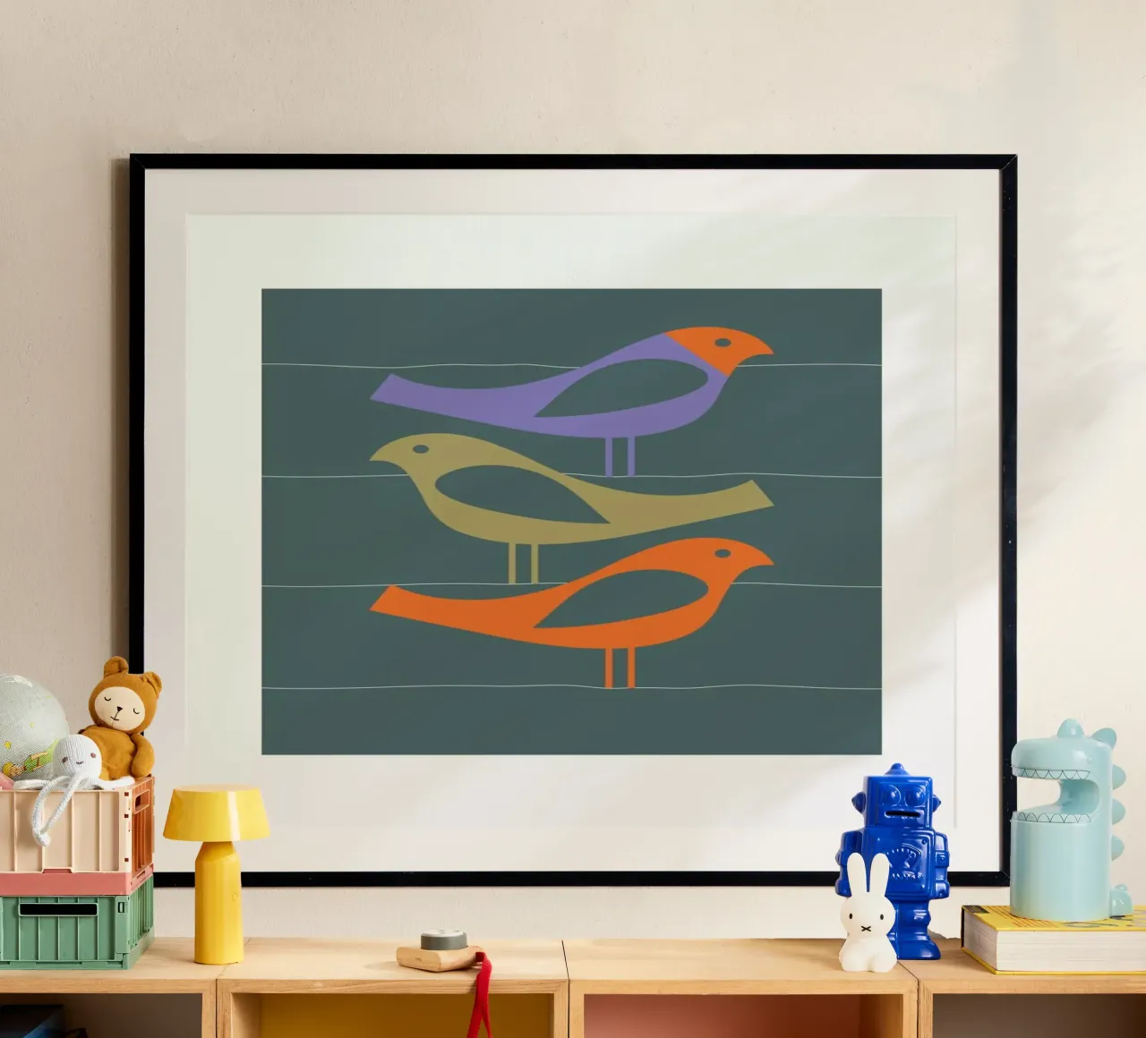 Three Scandi Birds 2 poster con telaio in alluminio da Visual Philosophy
