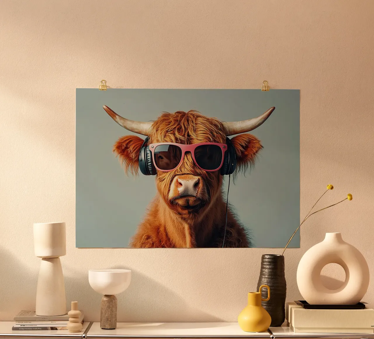 Serenità selvaggia: il gigante tranquillo delle Highlands poster con telaio in plastica da Nikis Art Studio