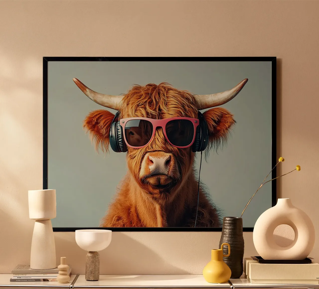 Serenità selvaggia: il gigante tranquillo delle Highlands poster con telaio in plastica da Nikis Art Studio