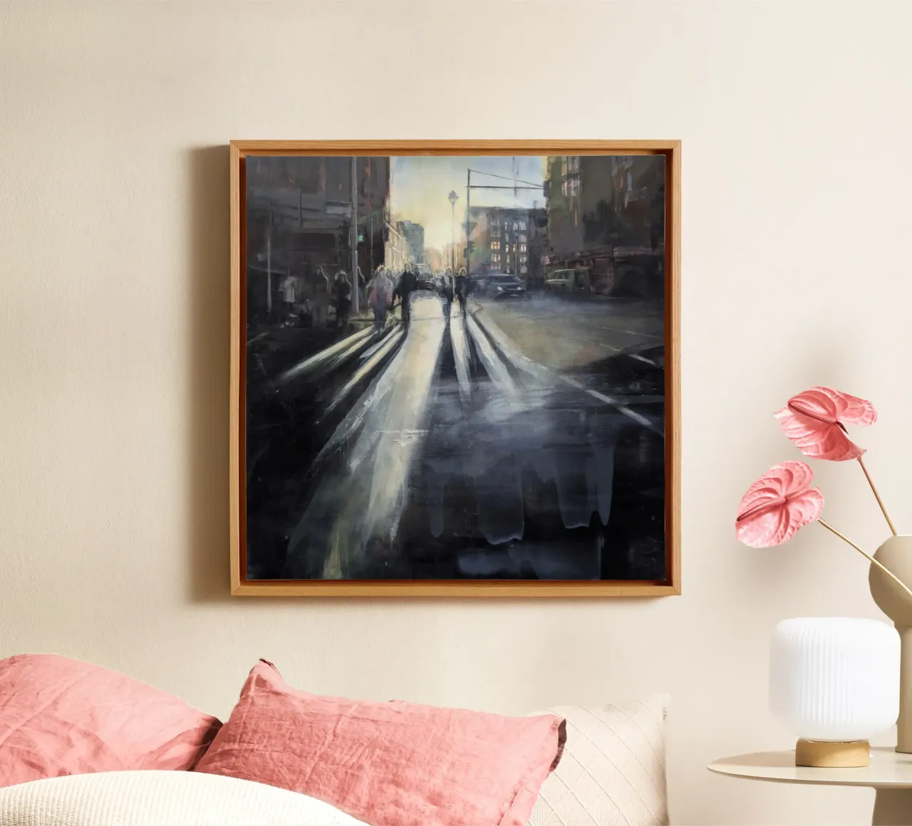"BERLIN_24_02" Scena di strada a Berlino pittura ad olio tela con Cornice a cassetta da Eduard Warkentin Art