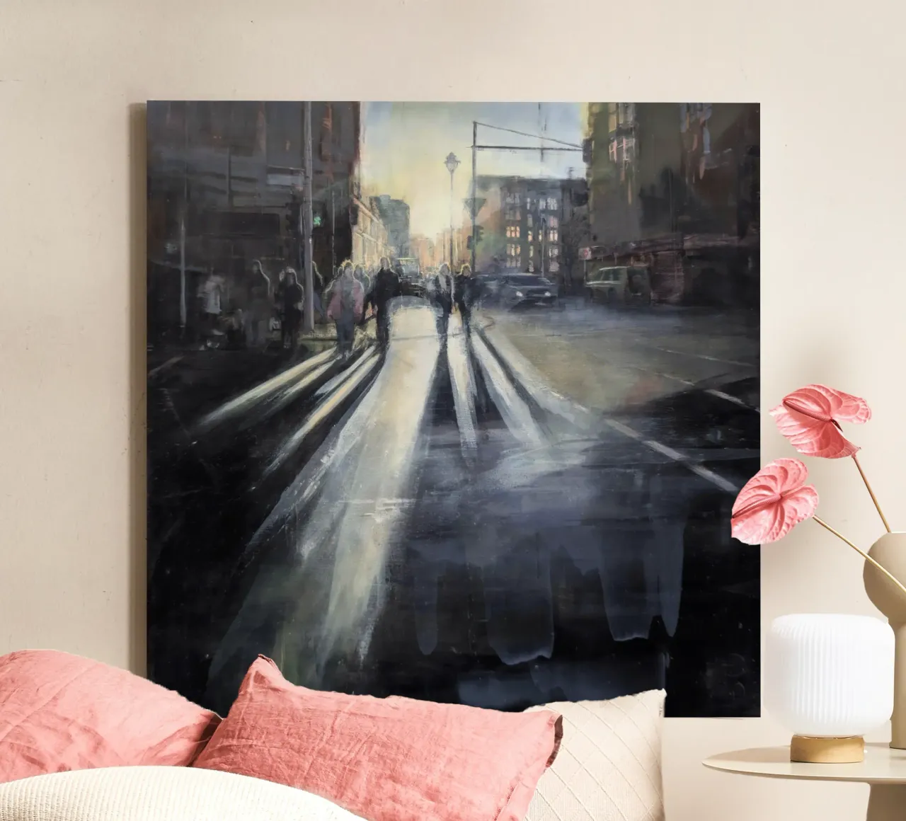 "BERLIN_24_02" Scena di strada a Berlino pittura ad olio tela con Cornice a cassetta da Eduard Warkentin Art