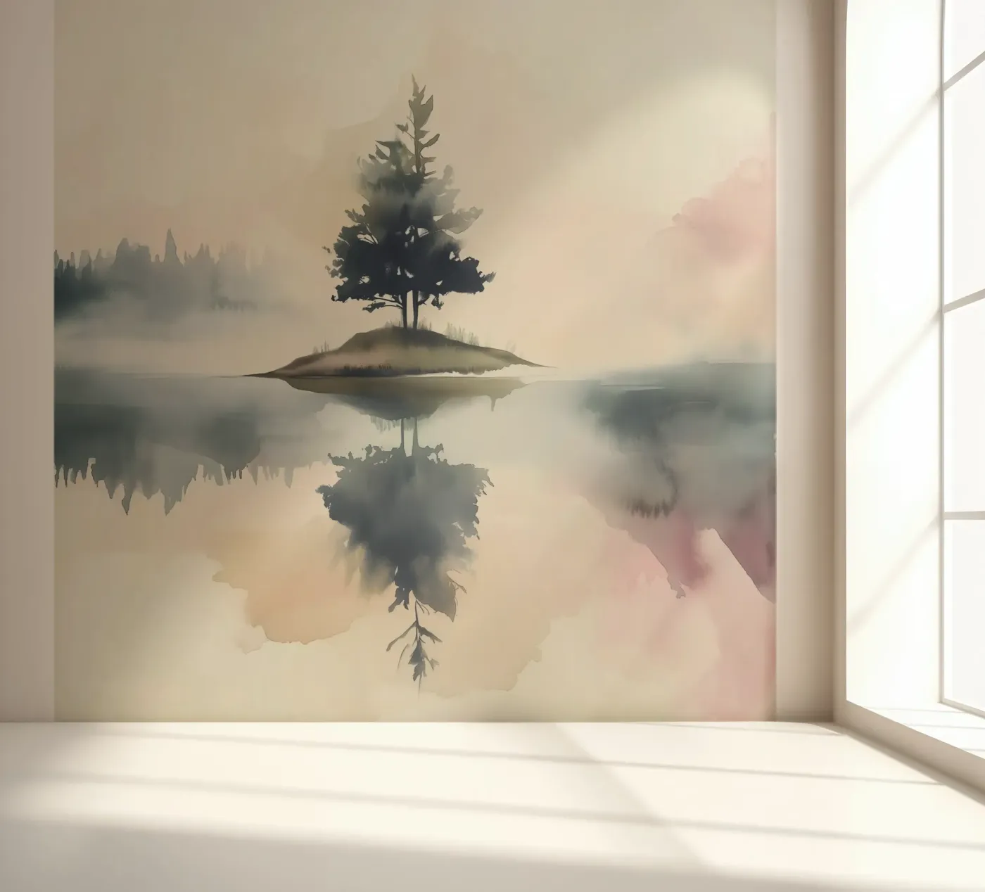 Pine Lake Reflection fotobehang van Hazia