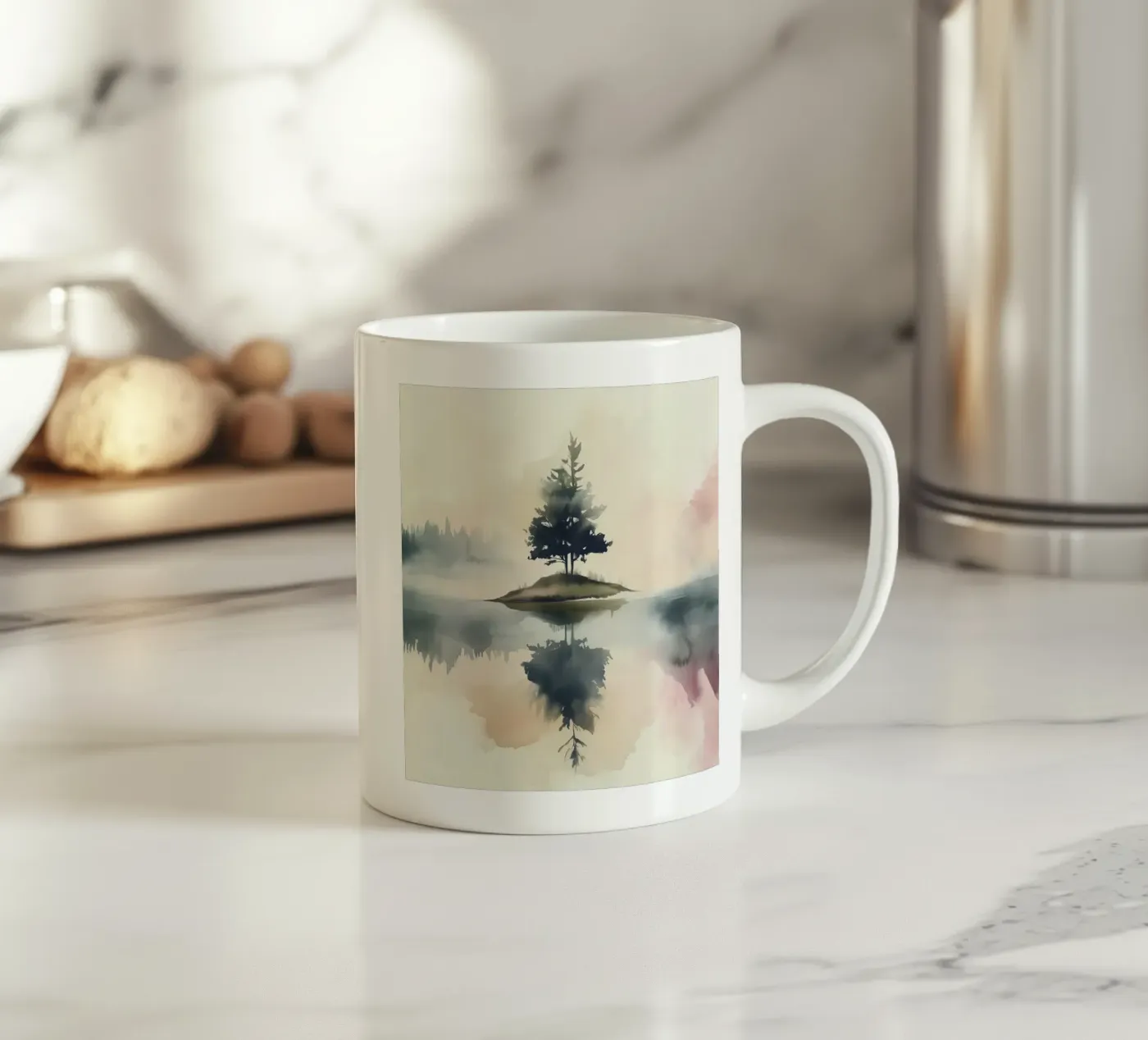 Pine Lake Reflection ceramic mug by Hazia