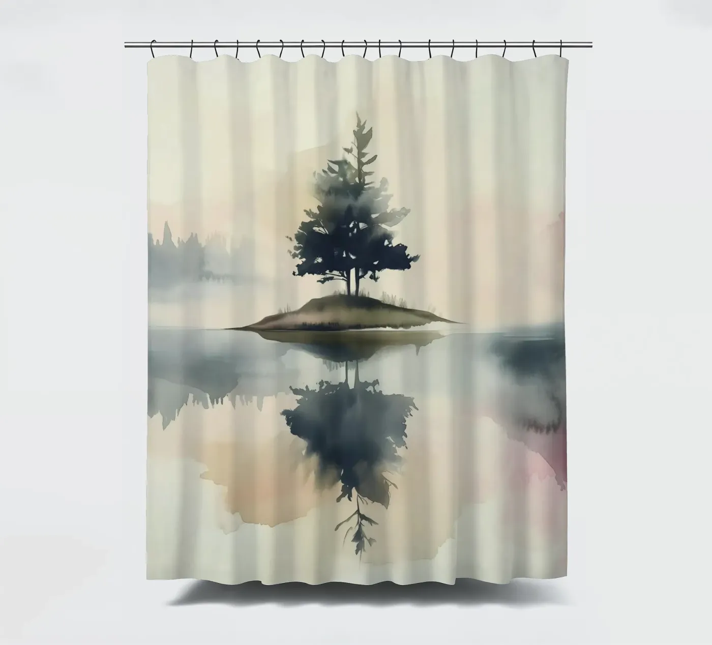 Pine Lake Reflection Duschvorhang von Hazia