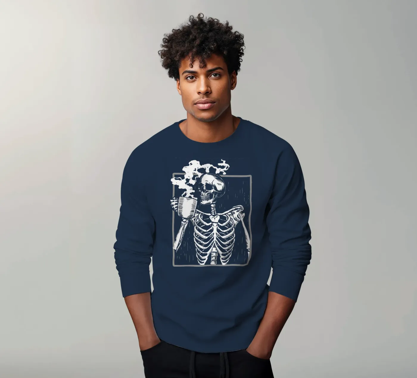 skeleton drinking coffee felpa da edsonramosart