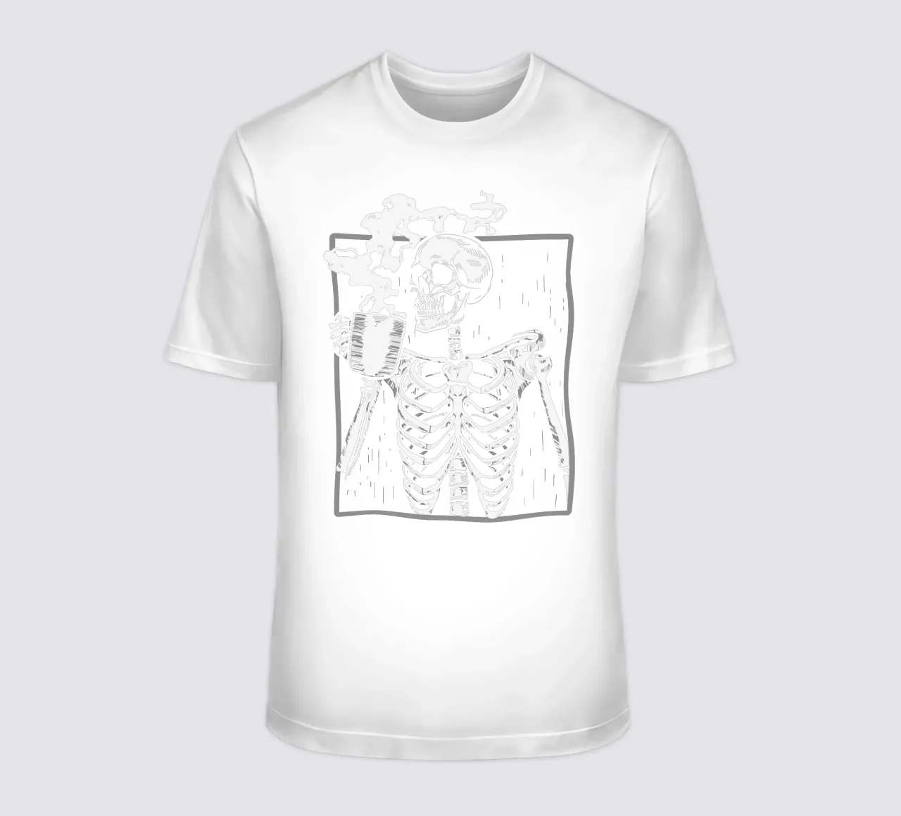 skeleton drinking coffee t-shirt da edsonramosart