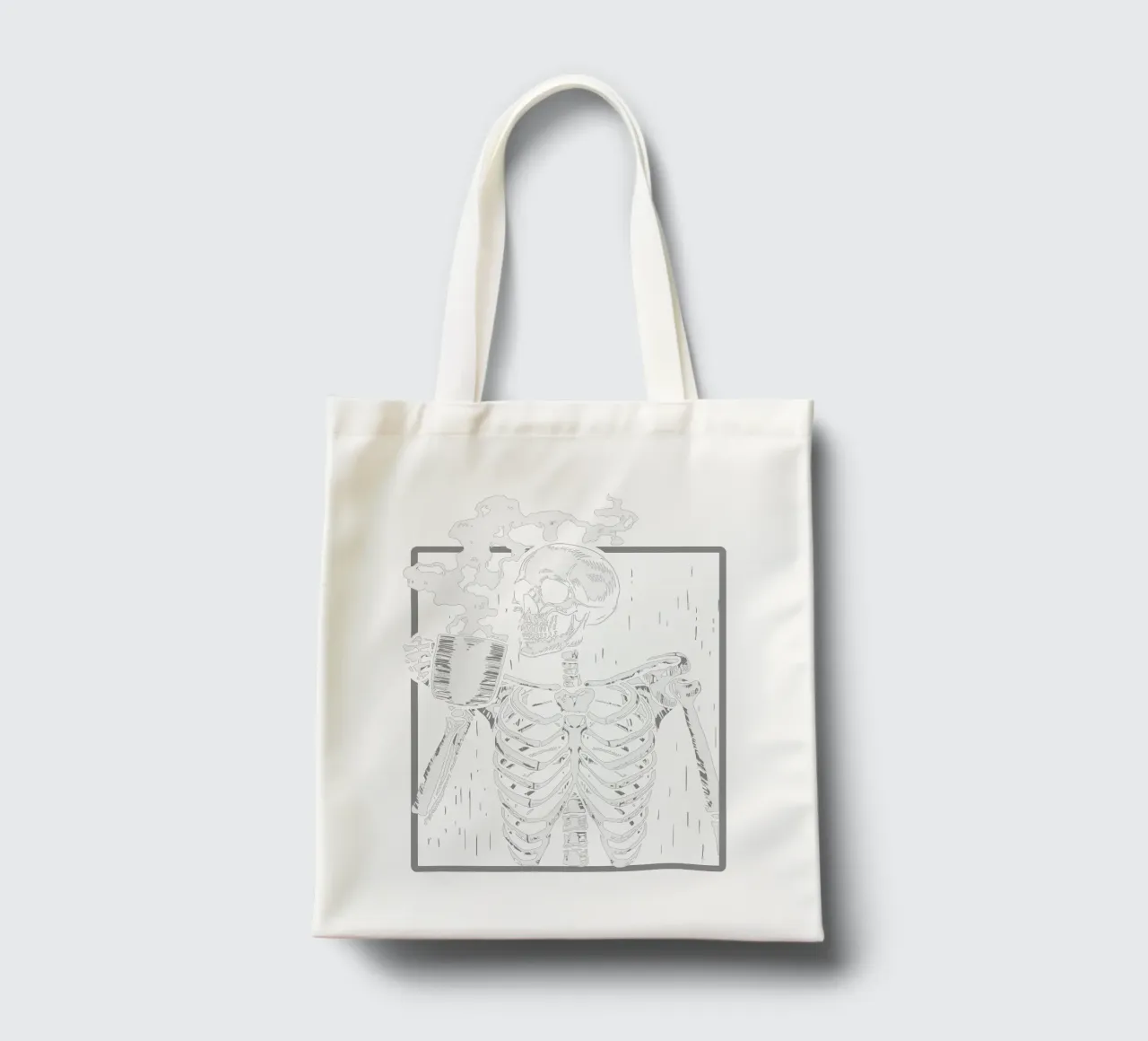 skeleton drinking coffee borsa in juta da edsonramosart