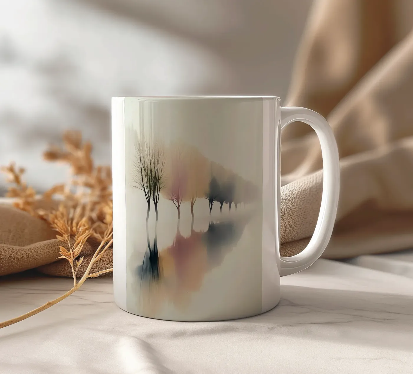 Tree Line Reflection ceramic mug by Hazia