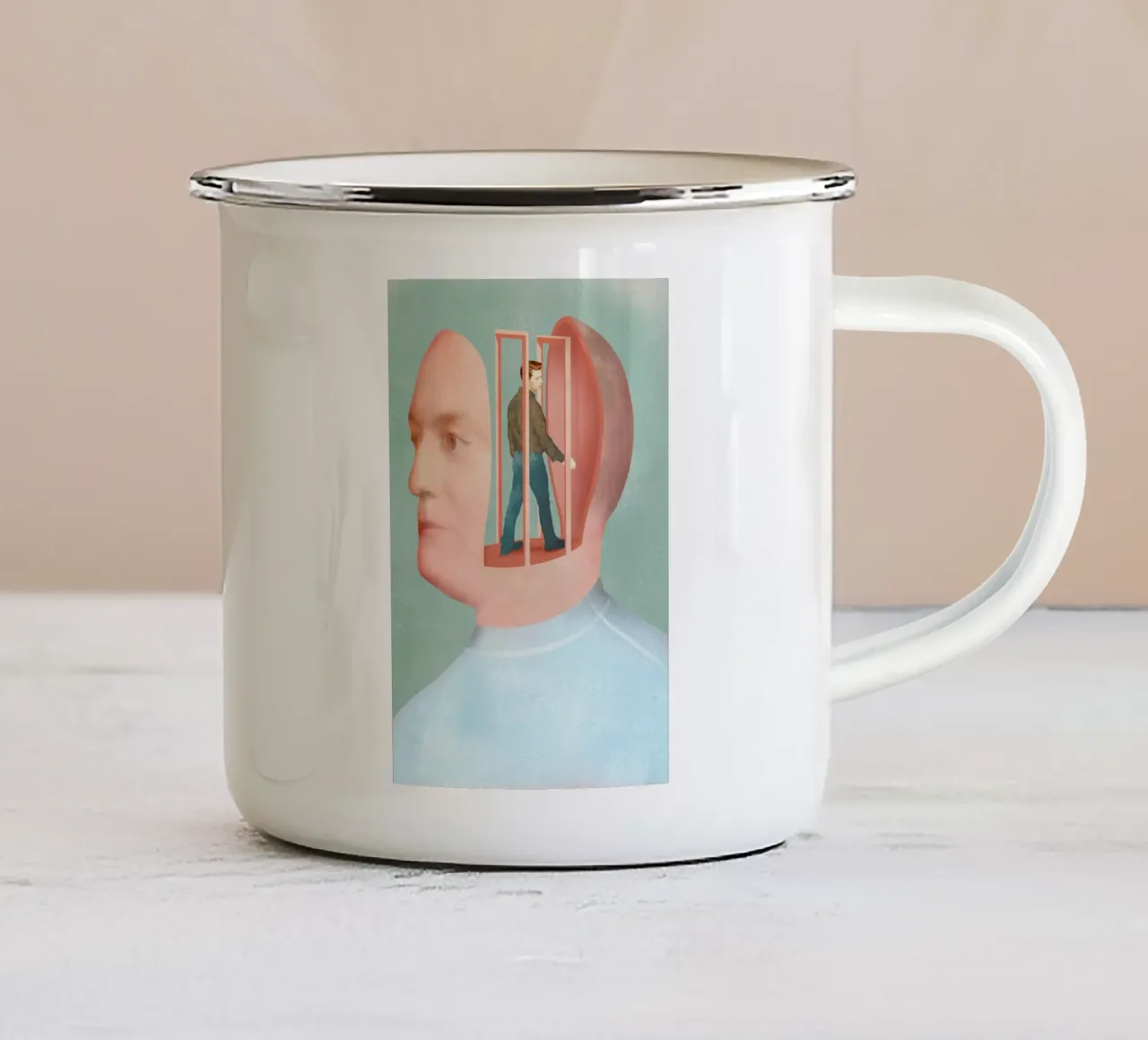 Inside Head tazza in smalto da Ellen Weinstein