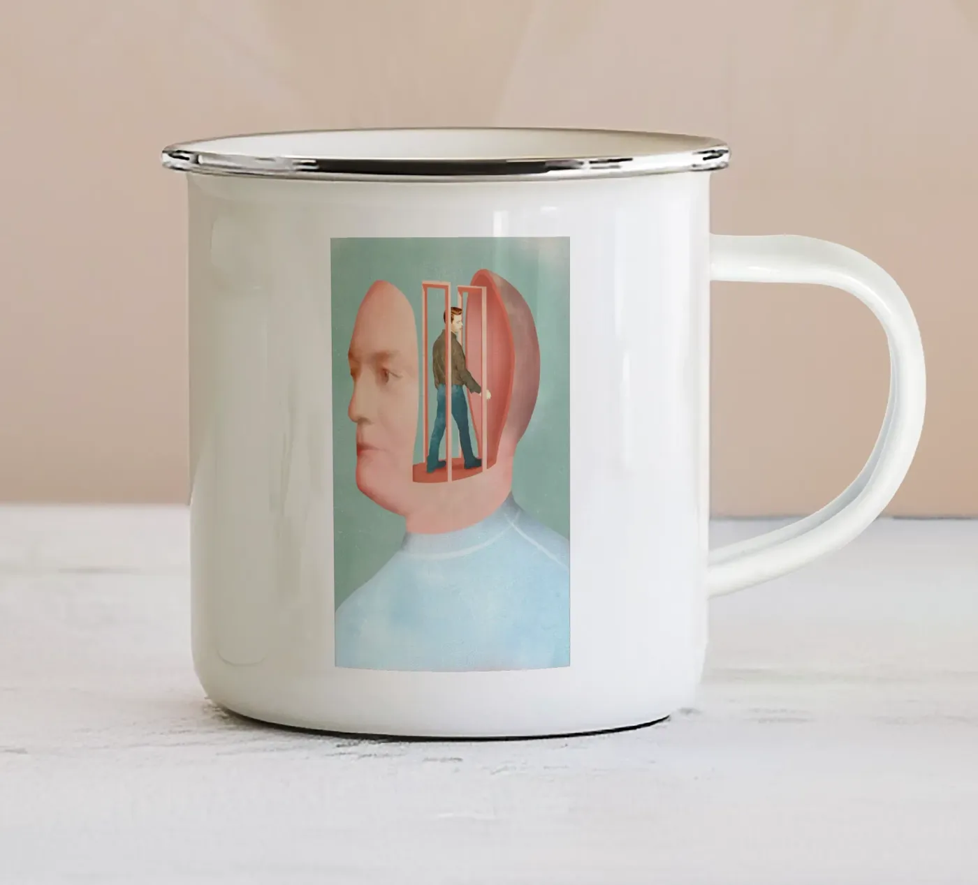 Inside Head enamel mug by Ellen Weinstein