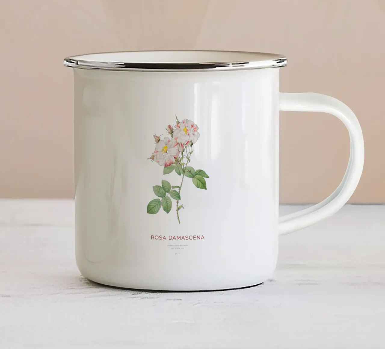 Rosa damascena tazza in smalto da Vintagrafica