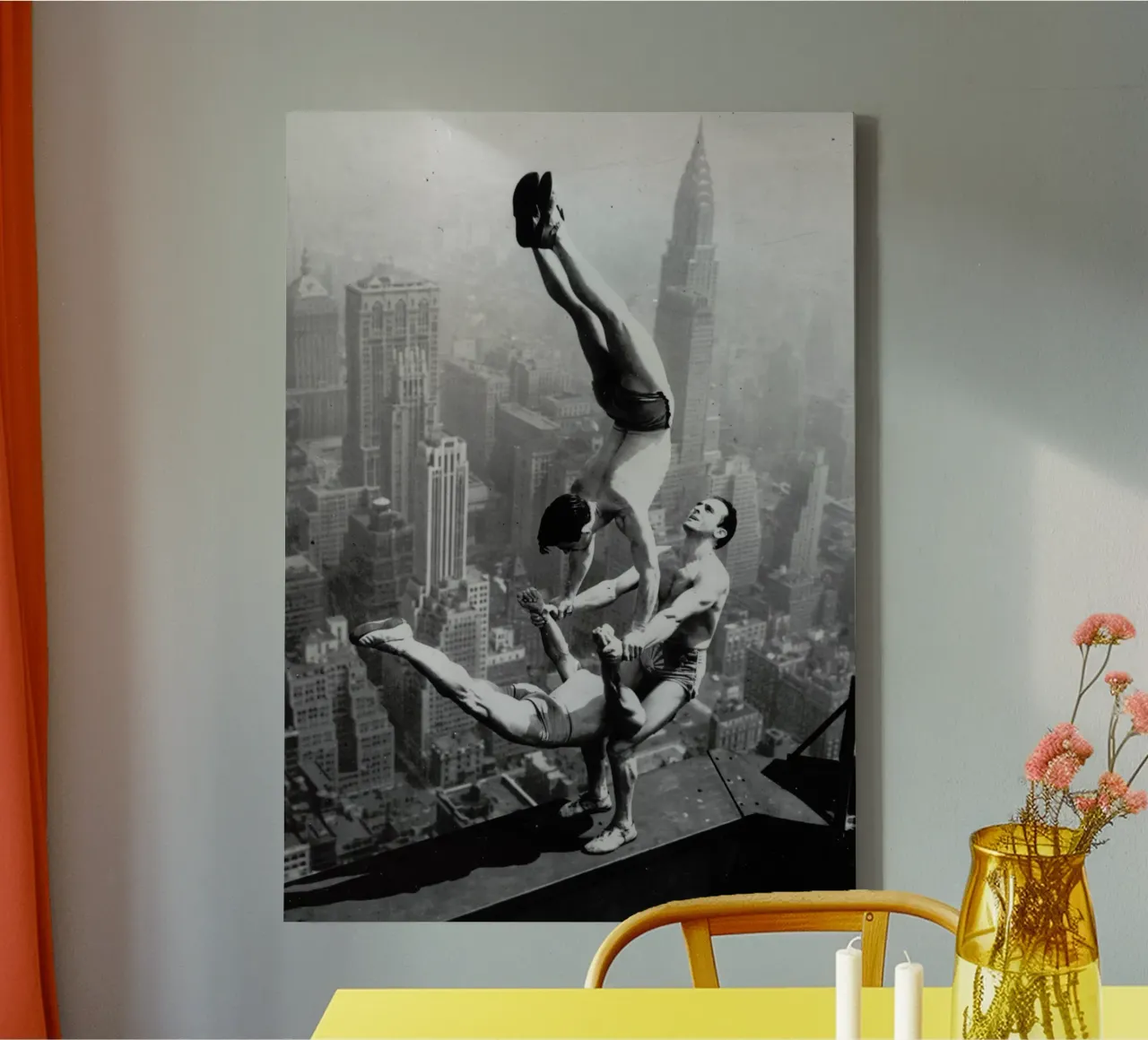 Three acrobats at the Empire State Building 1934 canvas by ARTOTHEK
