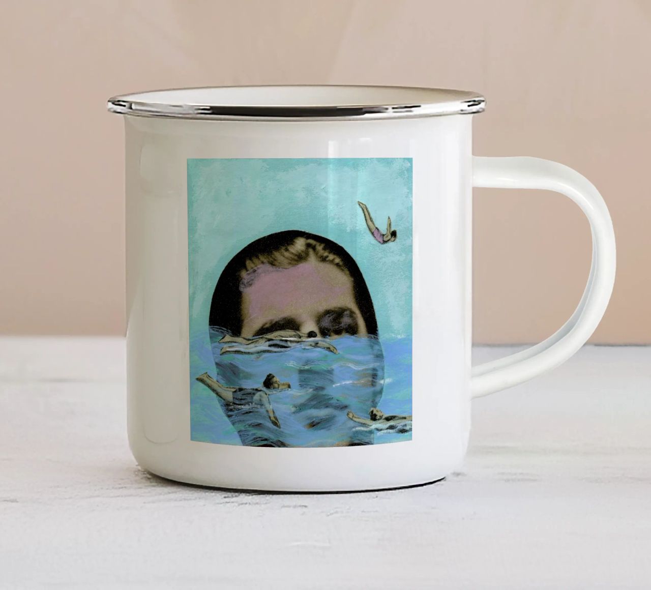 Man Overboard tazza in smalto da Ellen Weinstein