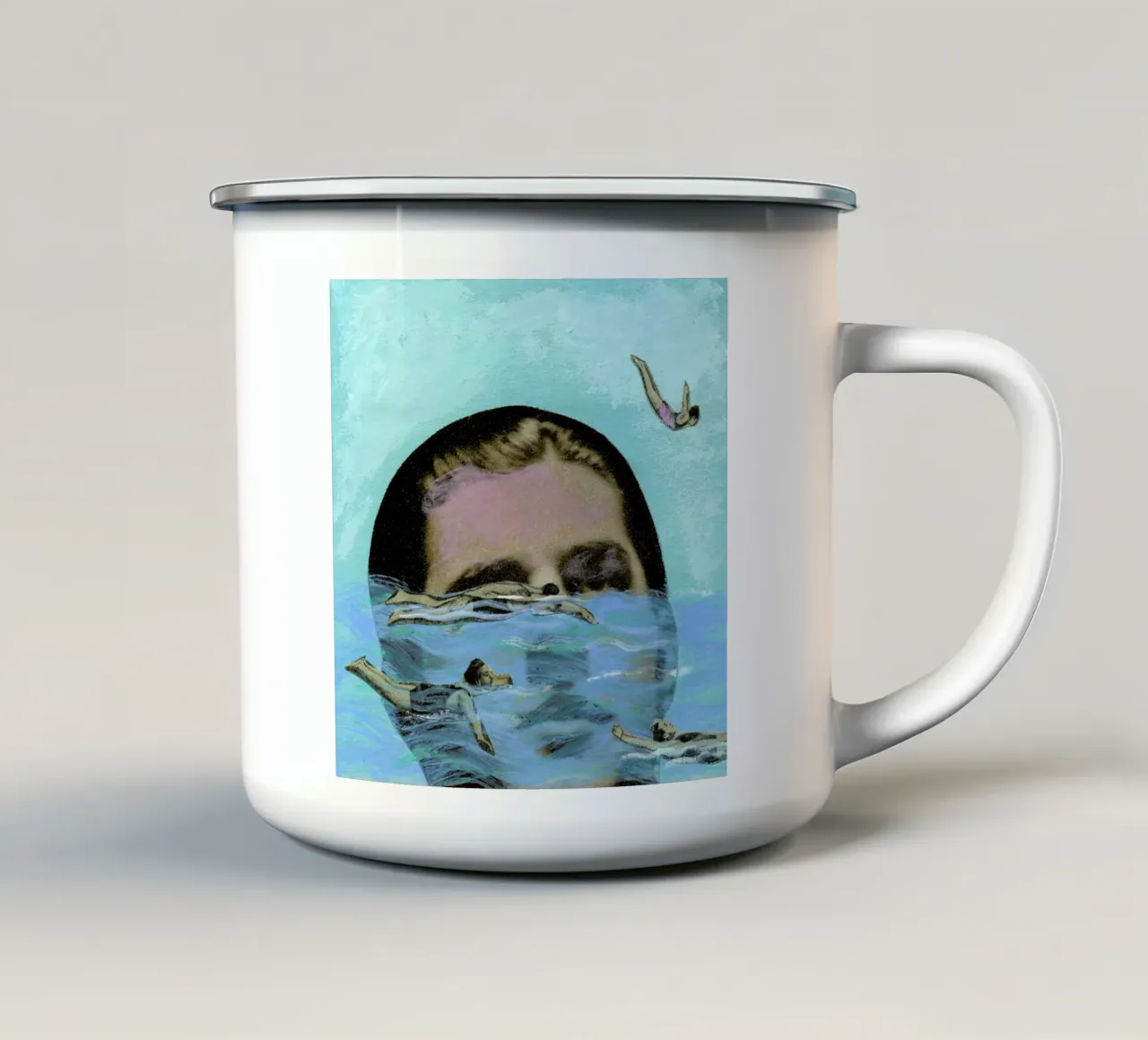 Man Overboard Emaille Tasse von Ellen Weinstein