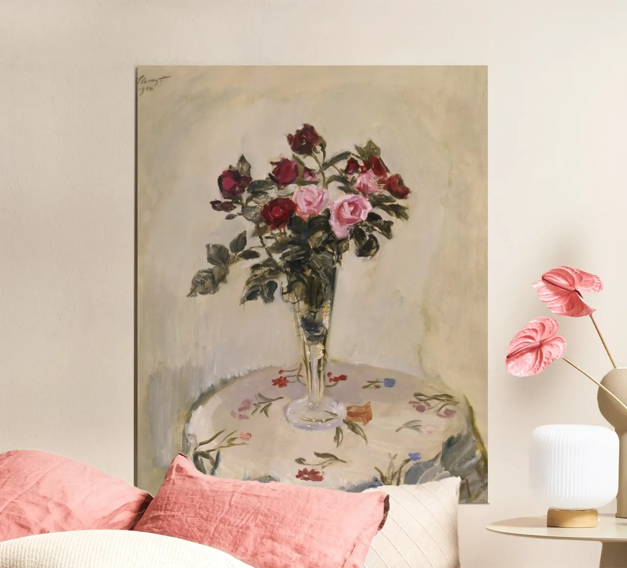 Max Slevogt - Natura morta di rose poster con telaio in plastica da ARTOTHEK