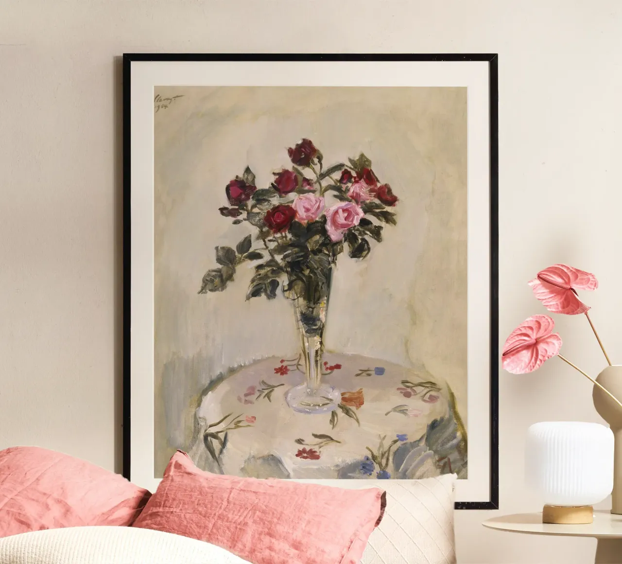 Max Slevogt - Natura morta di rose poster con telaio in plastica da ARTOTHEK
