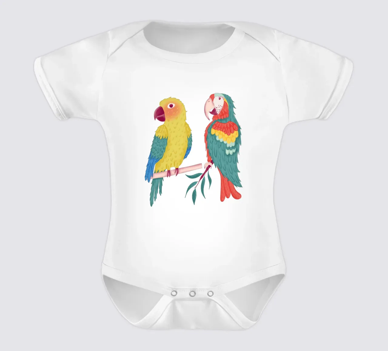 Pappagalli colorati body neonato maniche corte da nicigabrieldesigns