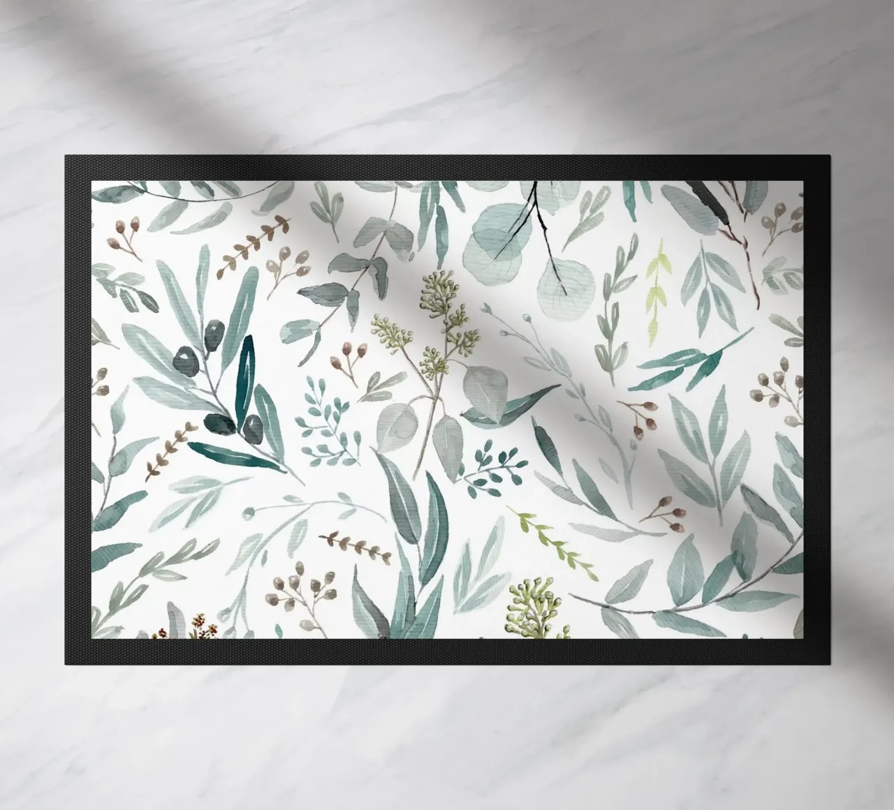 Eucalyptus Leaves Boho Pattern doormat by anisillustration