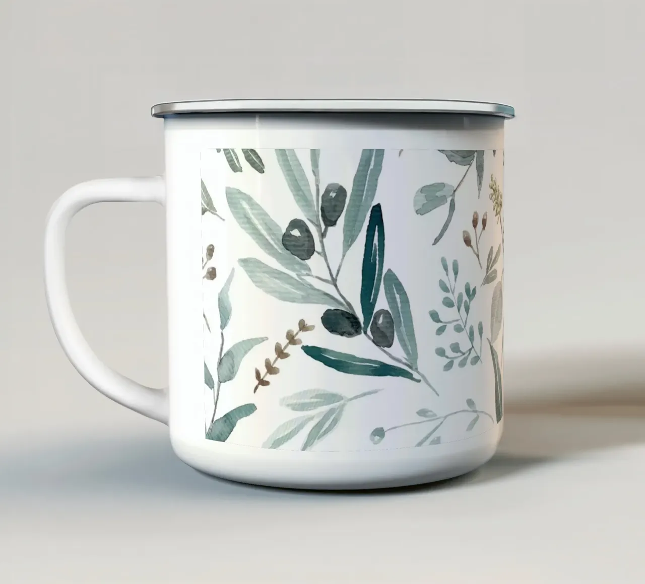 Eucalyptus Leaves Boho Pattern Emaille Tasse von anisillustration