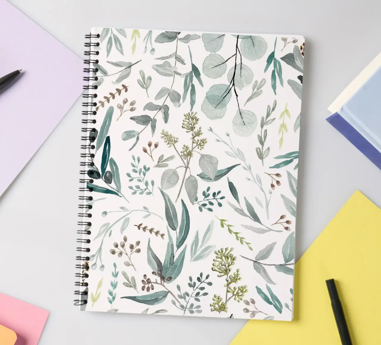 Eucalyptus Leaves Boho Pattern spiral notebook by anisillustration