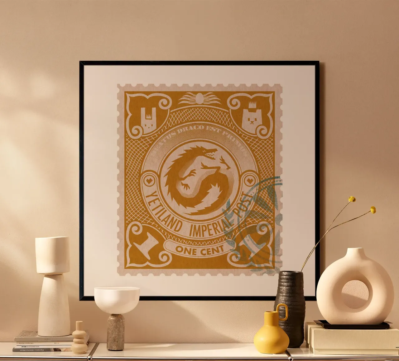 Yetiland Imperial post, 1 cent poster con telaio in legno da Yetiland