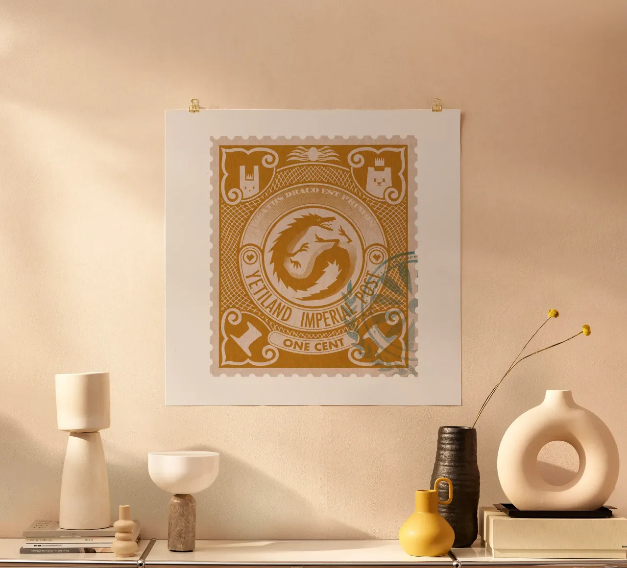 Yetiland Imperial post, 1 cent poster con telaio in legno da Yetiland